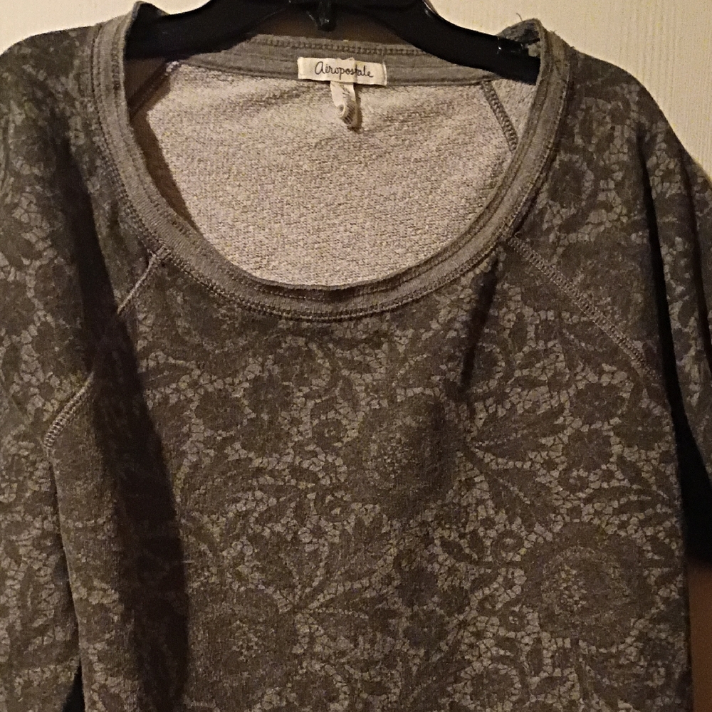 Anthropologie Charcoal Lace-Patterned Top